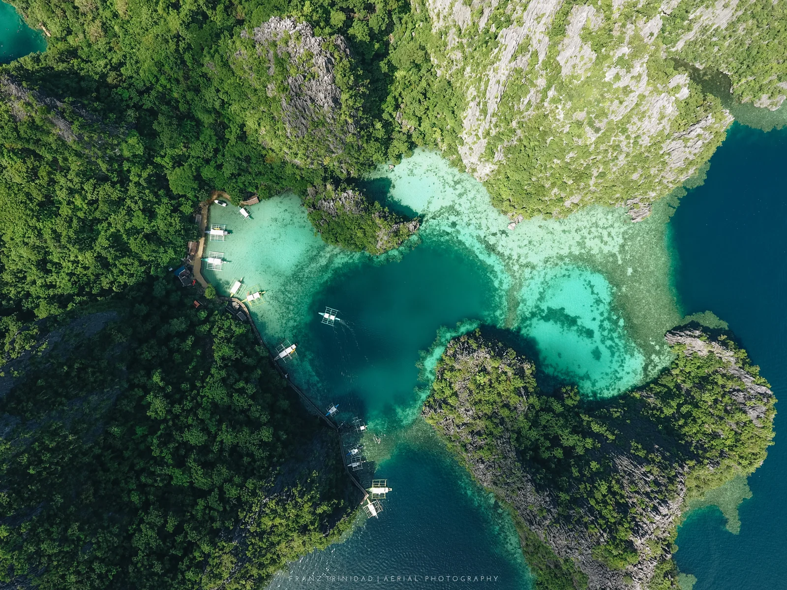 Aerial view of limestone coves near Kayangan Lake, Coron
